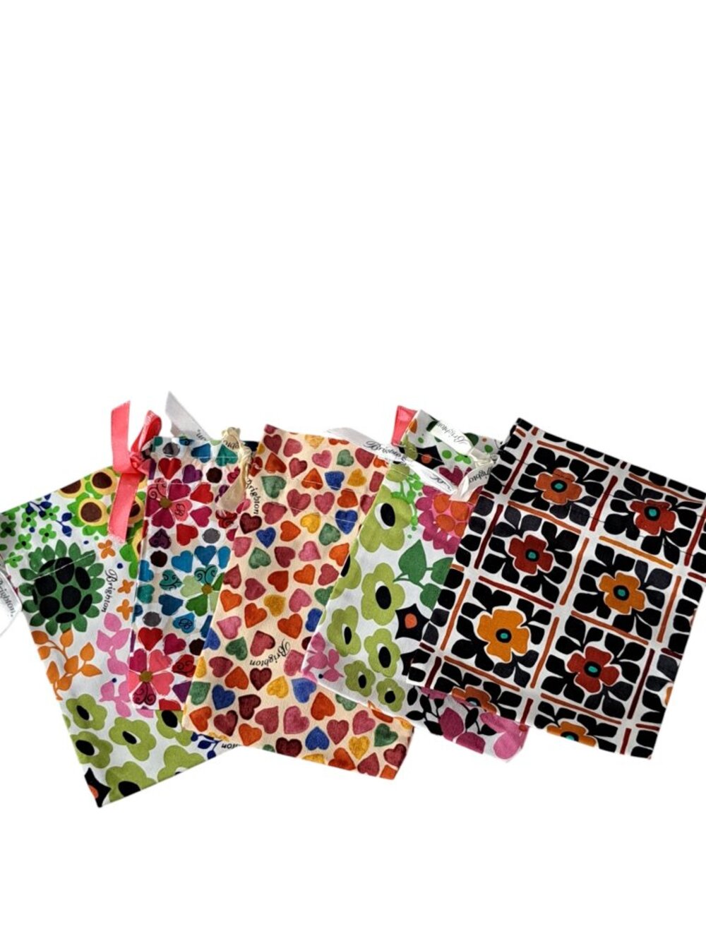 Lot Of 5 Brighton Drawstring Jewelry Multi Color Fabric Dust Bags Small 6"x5"
